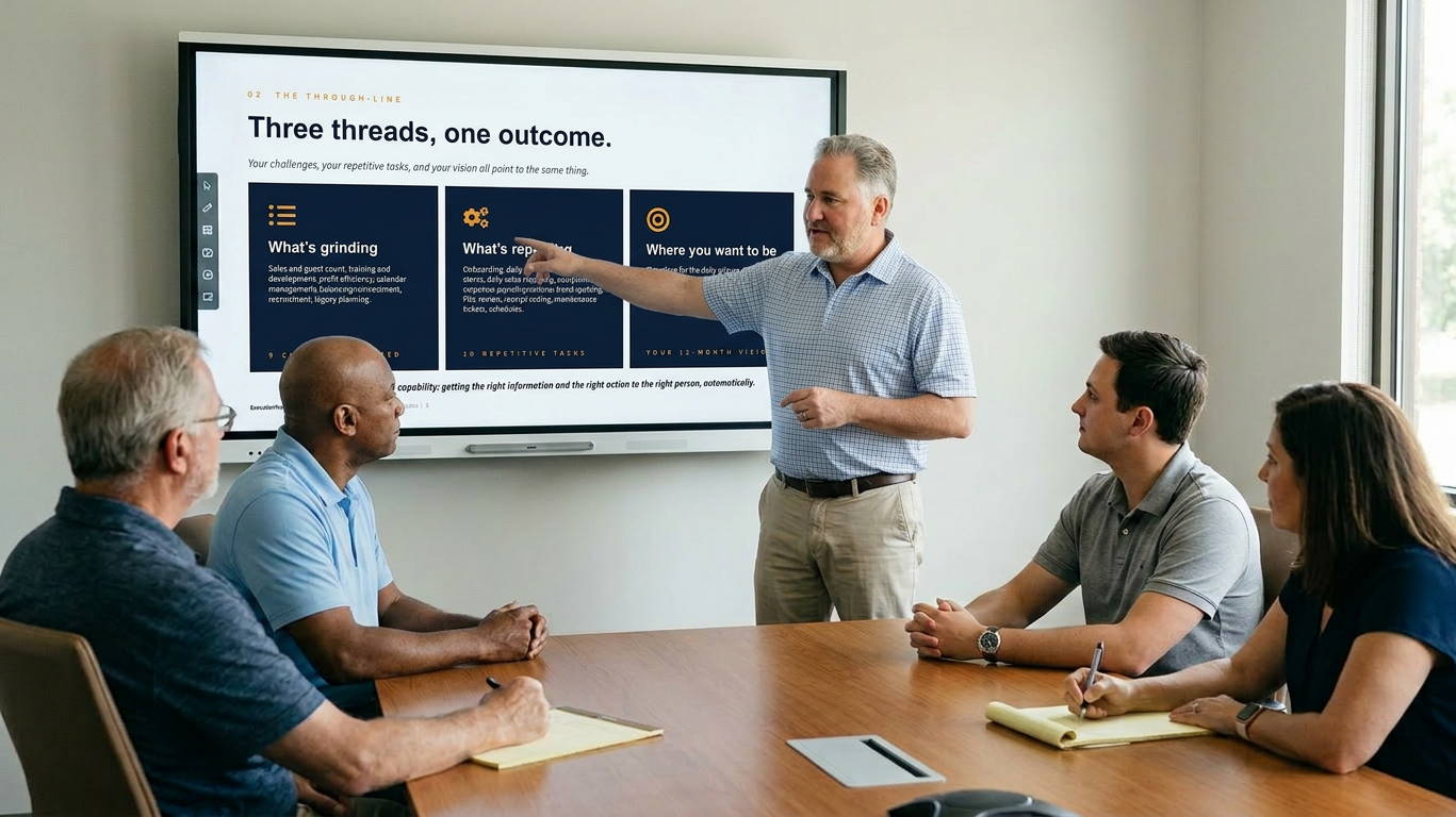 The Execution Partner team meeting with a business owner